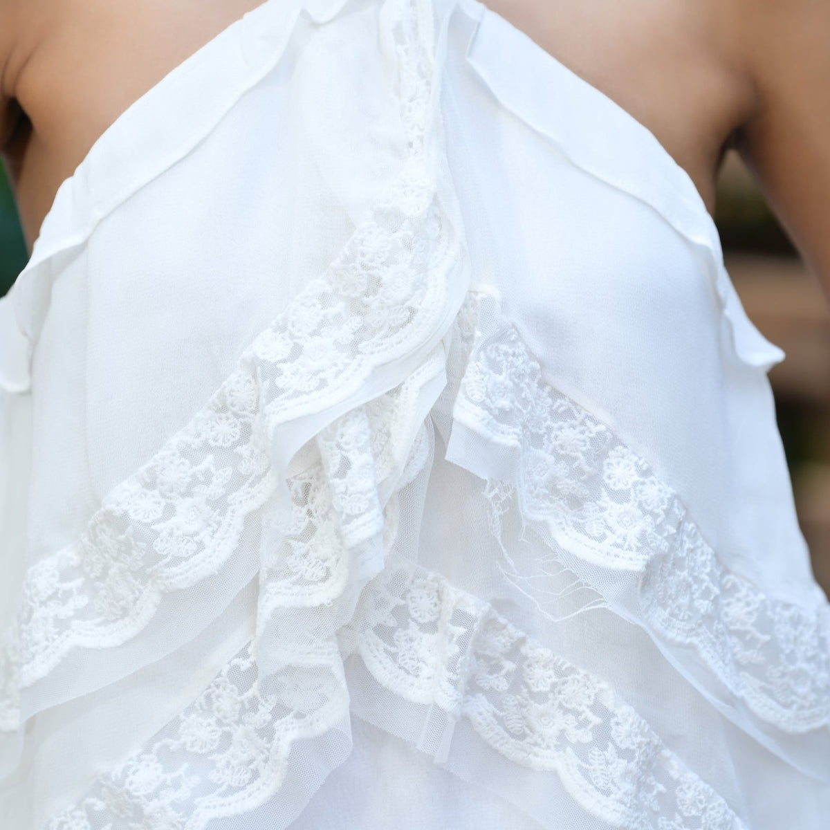 White Halter Lace Layered Dress