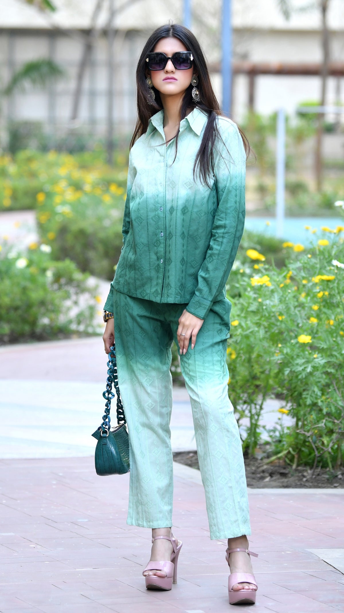 Olive Green N Mint Ombre Coord Set