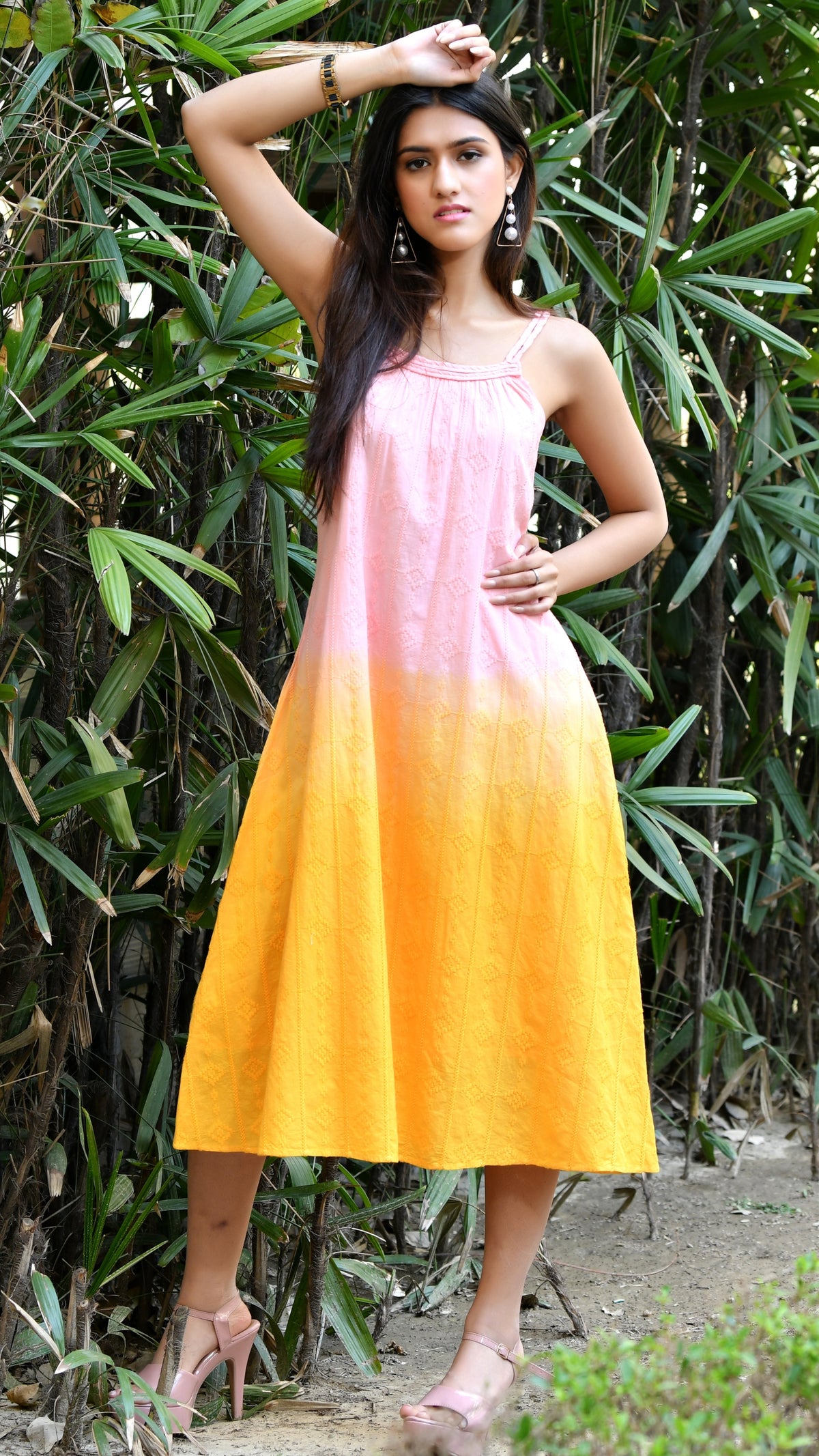 Halter Neck Pink N Orange Ombre Dress