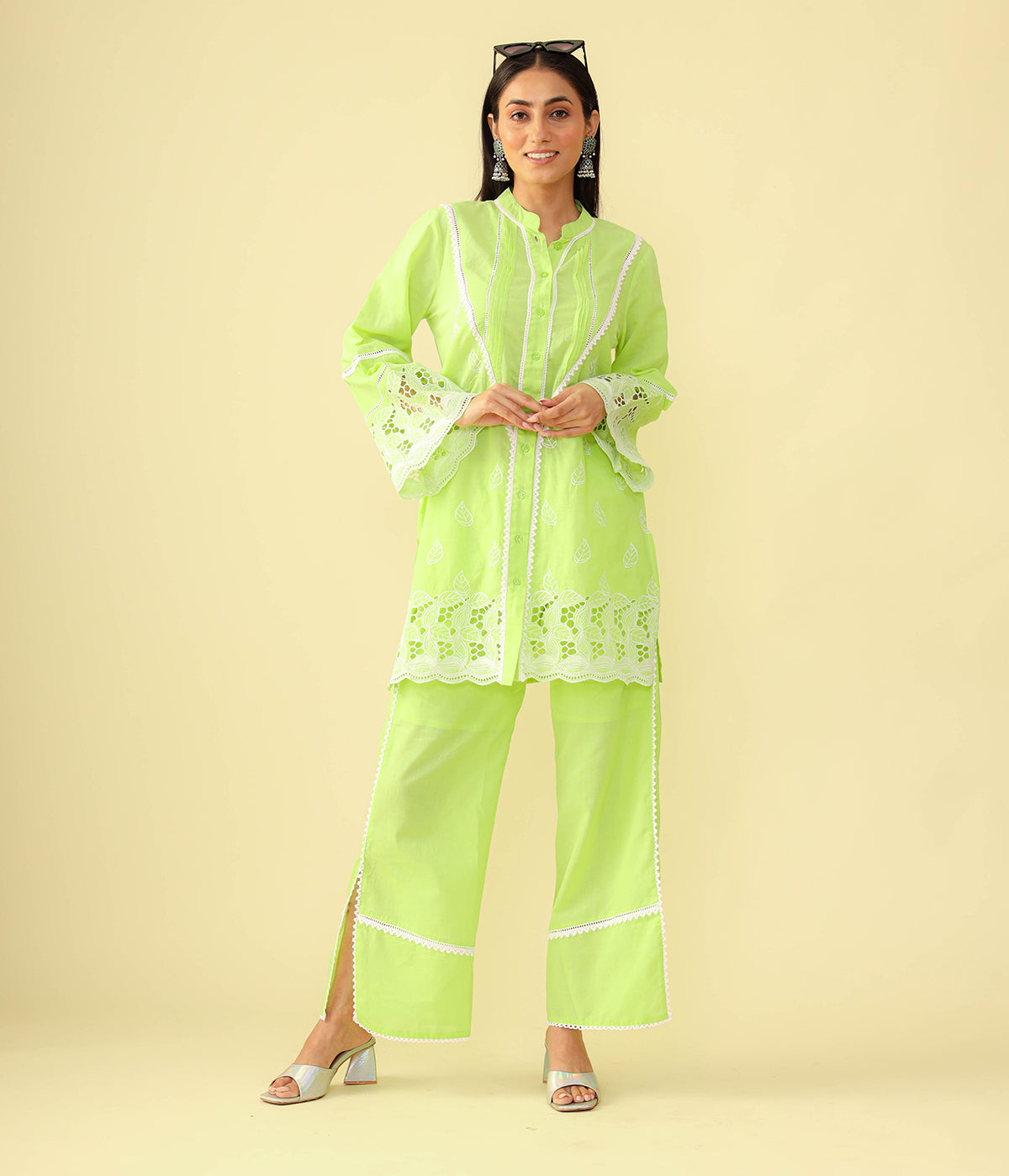 Lush Green Embroidered Kurta Set - CHIKARI