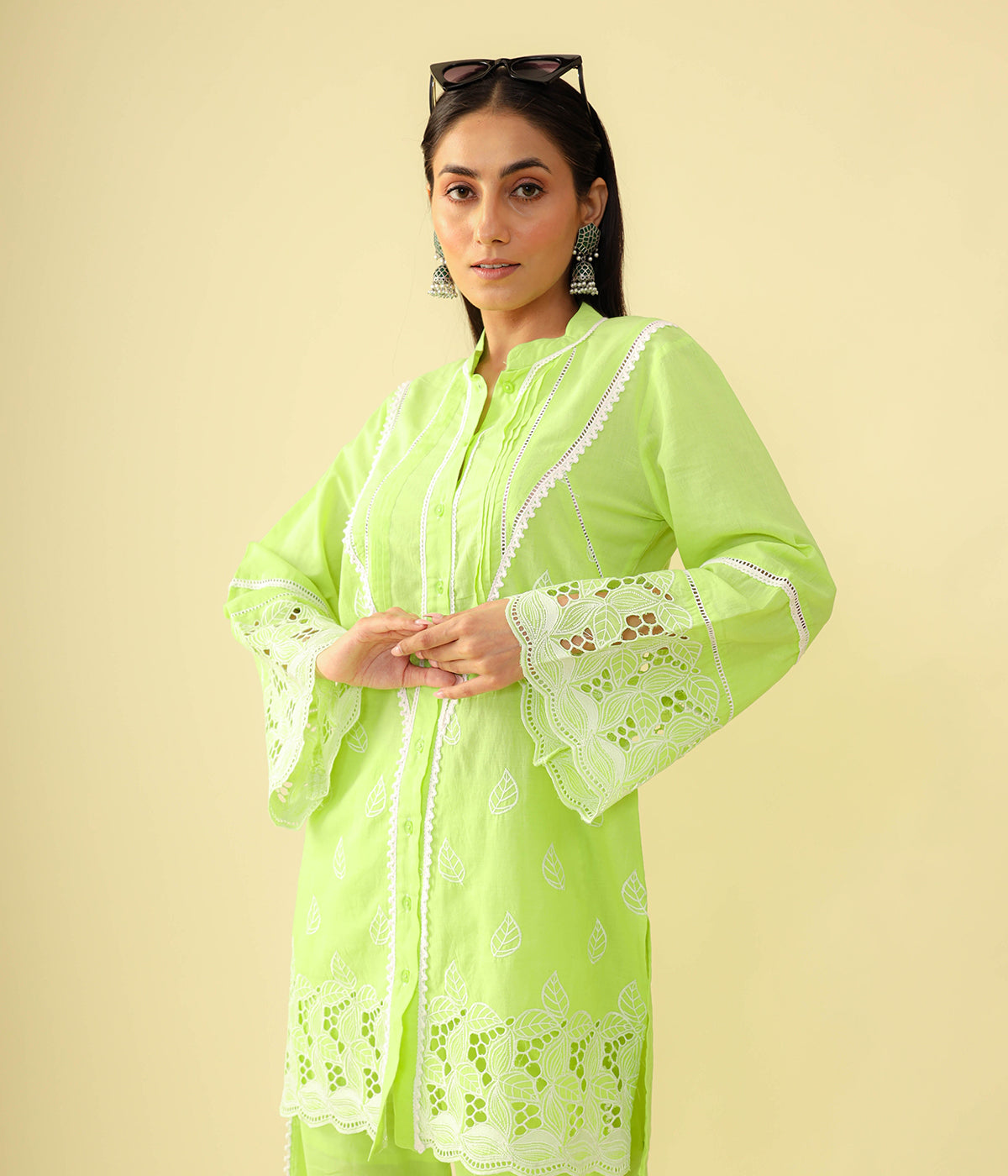 Lush Green Embroidered Kurta Set - CHIKARI