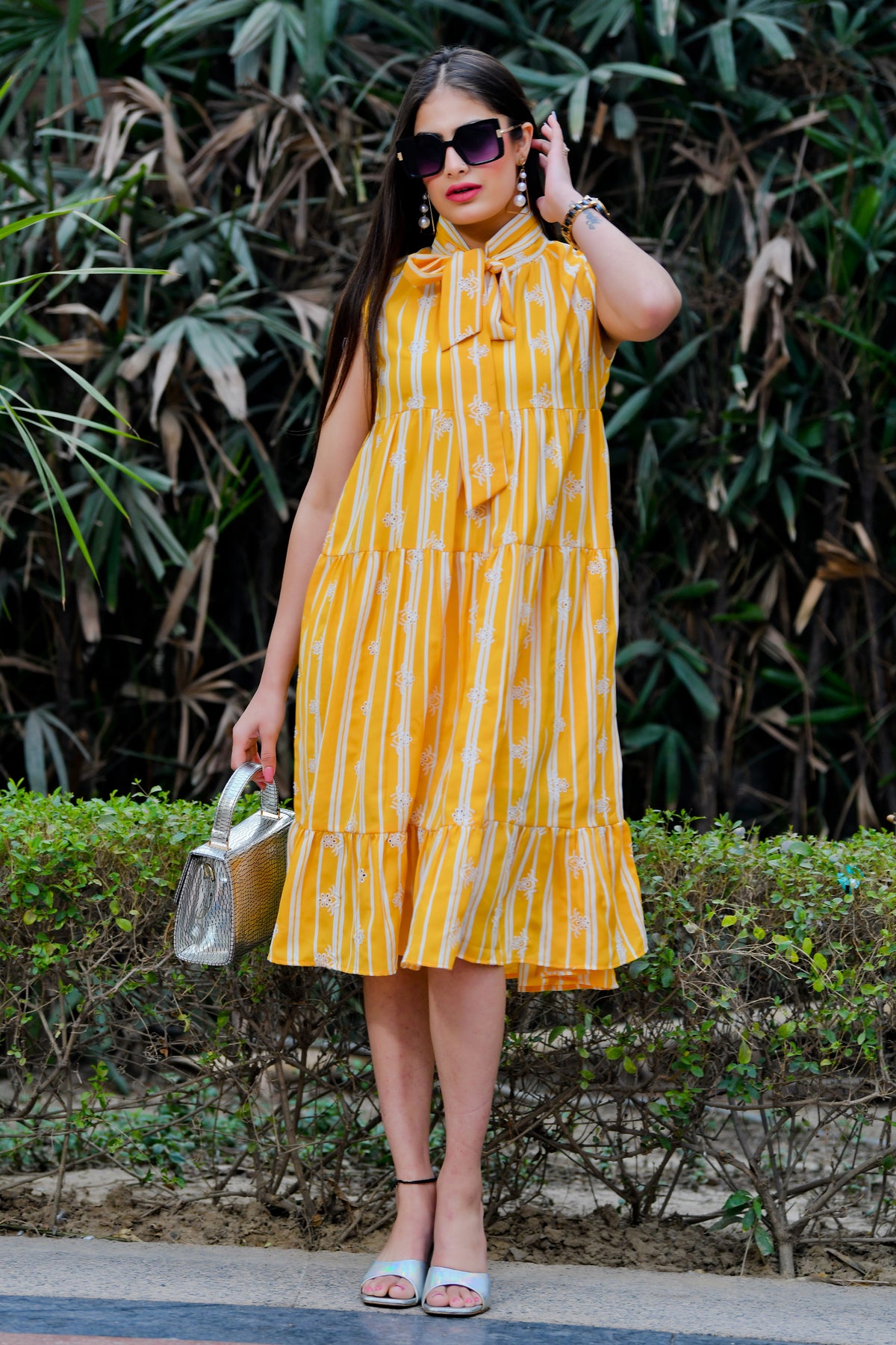 Yellow Stripe Layered Dress