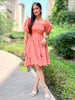 Peach Schiffli Tiered Short Dress.
