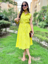 Load image into Gallery viewer, Lime Green Cut Out Shift Dress - CHIKARI
