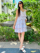 Load image into Gallery viewer, Chic Powder Blue Ruffle Short Schiffli Dress. - CHIKARI
