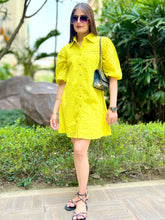 Load image into Gallery viewer, Lime Green Schiffli Dress. - CHIKARI
