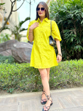 Load image into Gallery viewer, Lime Green Schiffli Dress. - CHIKARI
