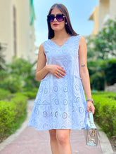 Load image into Gallery viewer, Powder Blue Sleeve Less Tiered Dress. - CHIKARI
