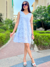 Load image into Gallery viewer, Powder Blue Sleeve Less Tiered Dress. - CHIKARI

