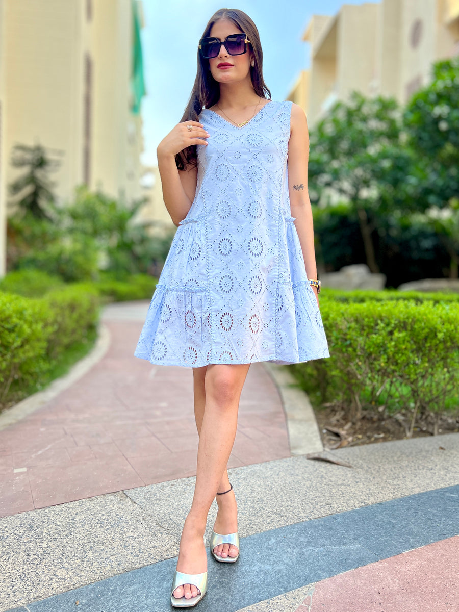 Powder Blue Sleeve Less Tiered Dress. – CHIKARI