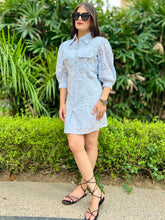 Load image into Gallery viewer, Schiffli Shirt Dress With Balloon Sleeves - CHIKARI
