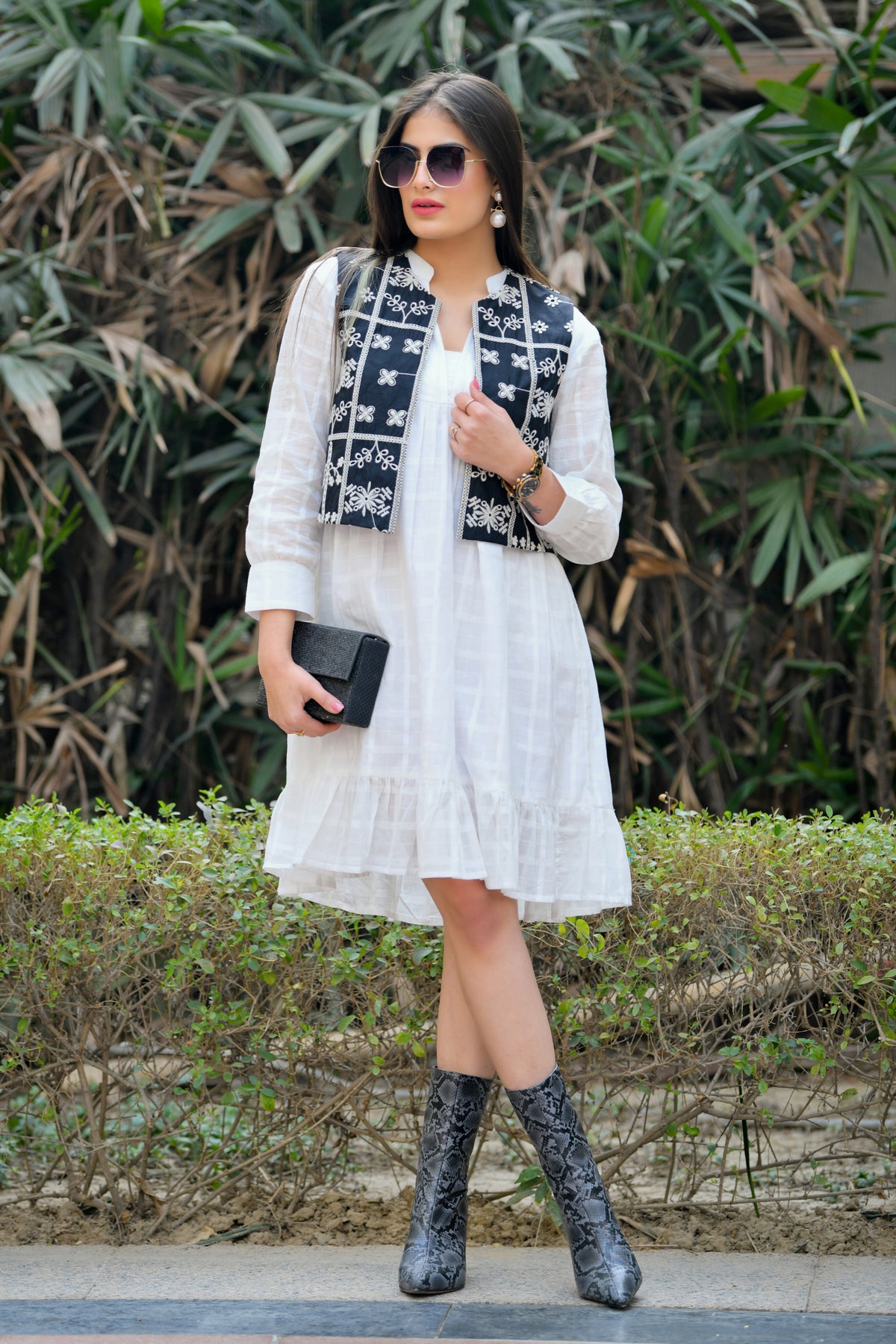 White Tiered Lose Fit Dress With Jacket
