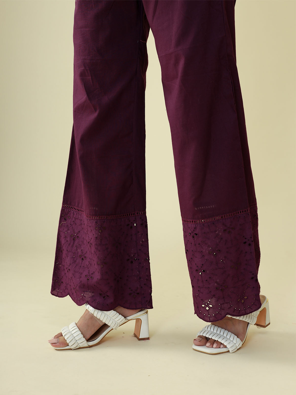 Plum Schiffli Short Kurta Set - CHIKARI