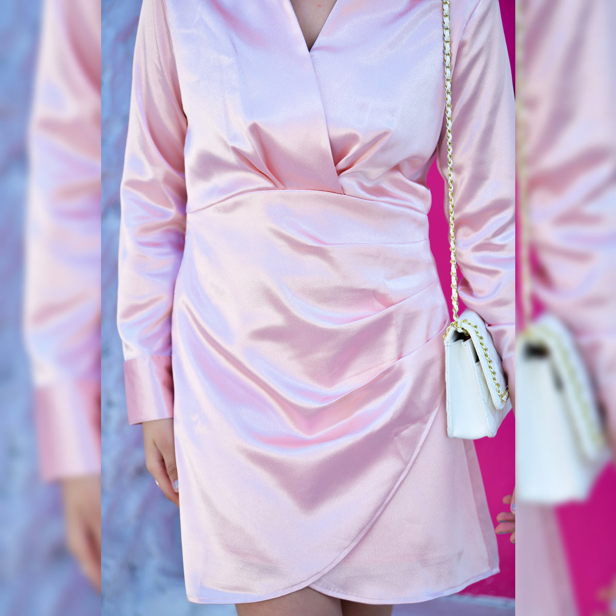 Shiny Pink Wrap Dress. - CHIKARI