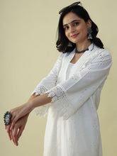 Load image into Gallery viewer, White Straight Schiffli Kurta Set
