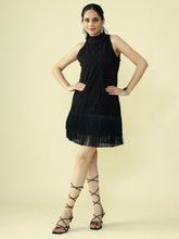 Load image into Gallery viewer, Black Schiffli Fringe Dress.