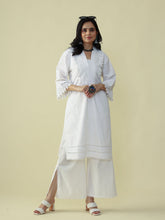 Load image into Gallery viewer, White Straight Schiffli Kurta Set

