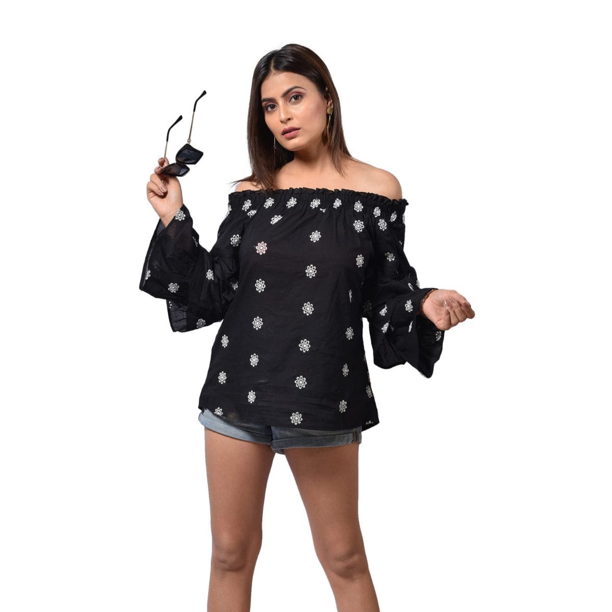 Off Shoulder Top With Double Layer Sleeves - CHIKARI