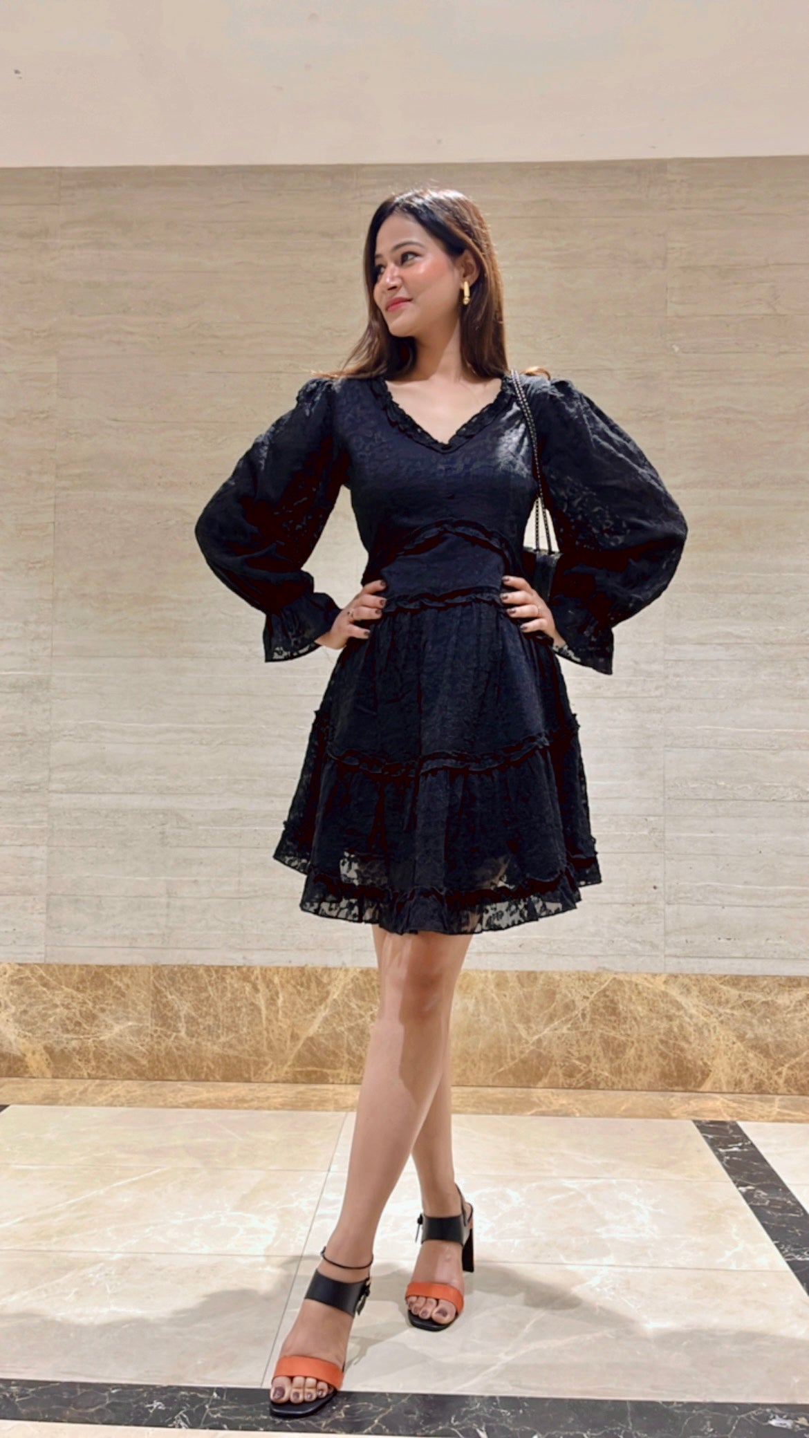 Black Embroidered Tiered Dress - CHIKARI