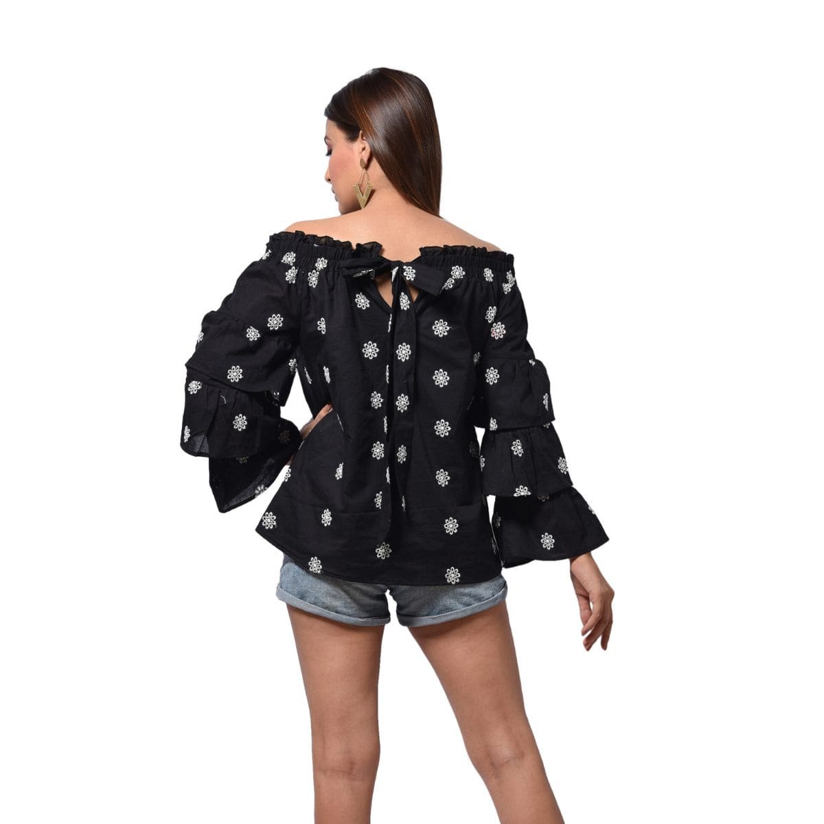 Off Shoulder Top With Double Layer Sleeves - CHIKARI