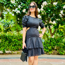 Load image into Gallery viewer, Black Schiffli Cutout Dress - CHIKARI
