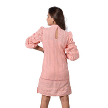 Load image into Gallery viewer, Schiffli Straight Dress With Balloon Slevees - CHIKARI
