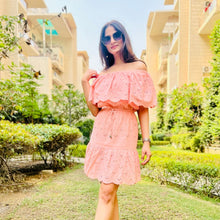 Load image into Gallery viewer, Off Shoulder Schiffli Dress Pink - CHIKARI
