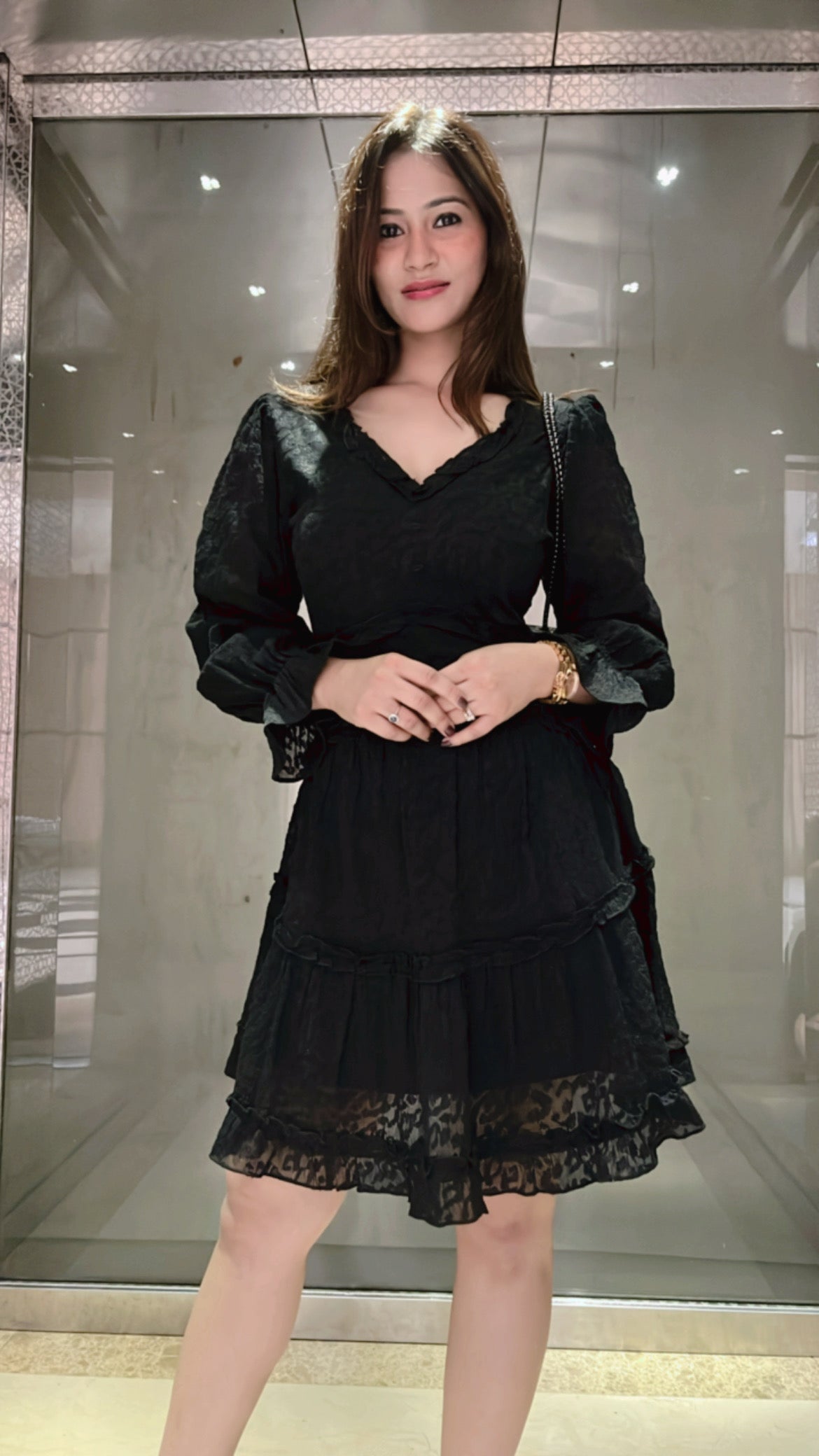 Black Embroidered Tiered Dress - CHIKARI