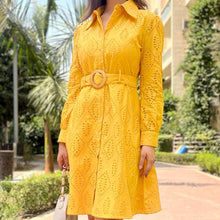 Load image into Gallery viewer, Aline Shciffli Dress With Belt Yellow - CHIKARI