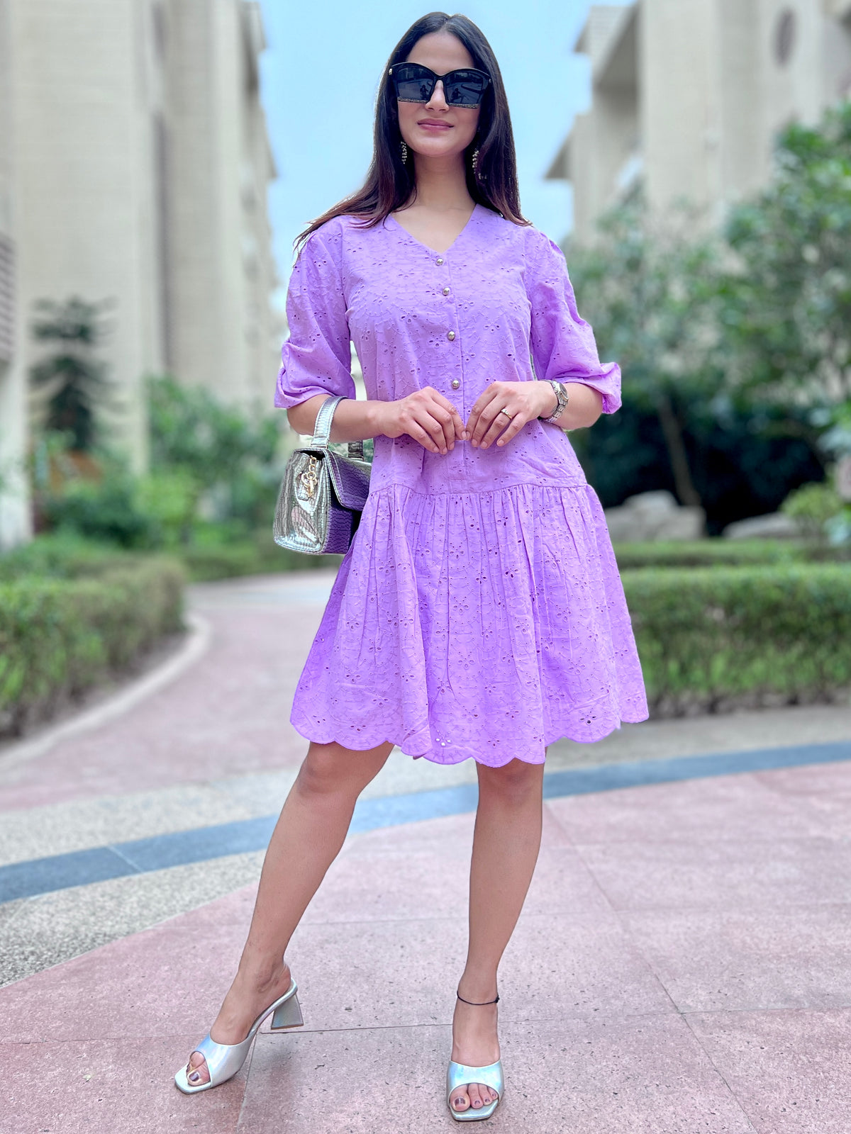 Easy Breezy Lilac Loose Fit Dress. - CHIKARI