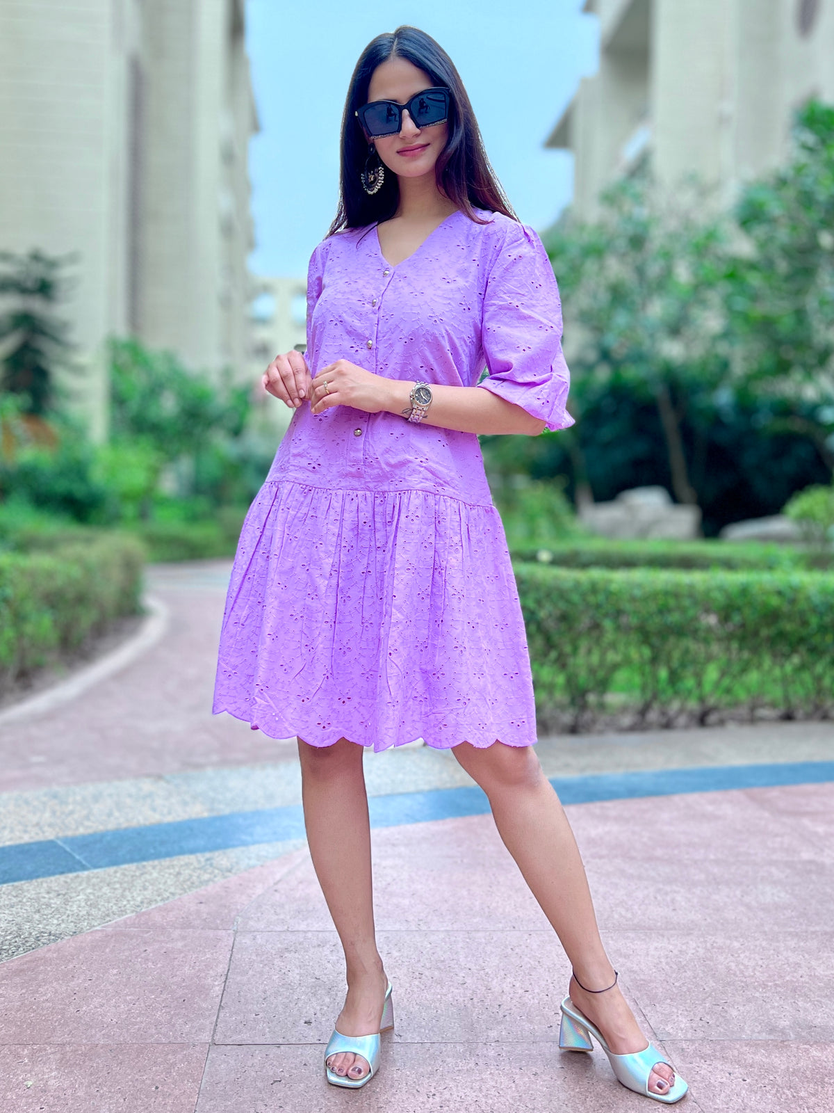 Easy Breezy Lilac Loose Fit Dress. - CHIKARI
