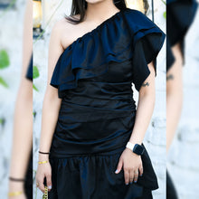 Load image into Gallery viewer, Black Satin One Shoulder Dress - CHIKARI
