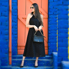 Load image into Gallery viewer, Black Halter Neck Schiffli Dress - CHIKARI
