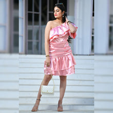 Load image into Gallery viewer, Pink Satin One Shoulder Dress - CHIKARI