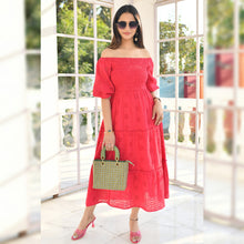 Load image into Gallery viewer, Long Schiffli Off Shoulder Dress - CHIKARI
